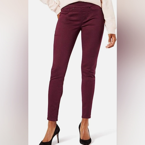 LIKE NEW Levi Shaping Pants maroon pull on skinny 14 long tall flattering fitted - Picture 1 of 11